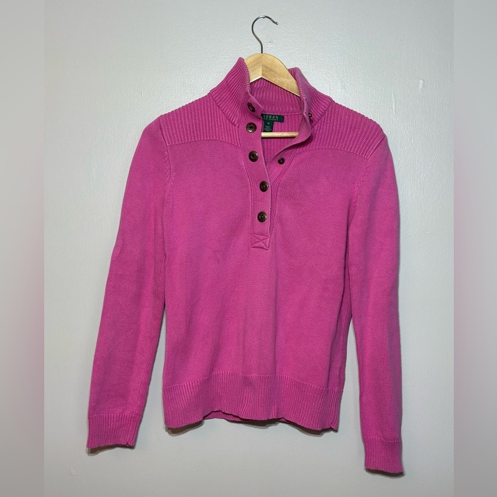 Lauren Ralph Lauren Fuchsia Ribbed Button Front Cardigan Cotton Women’s M